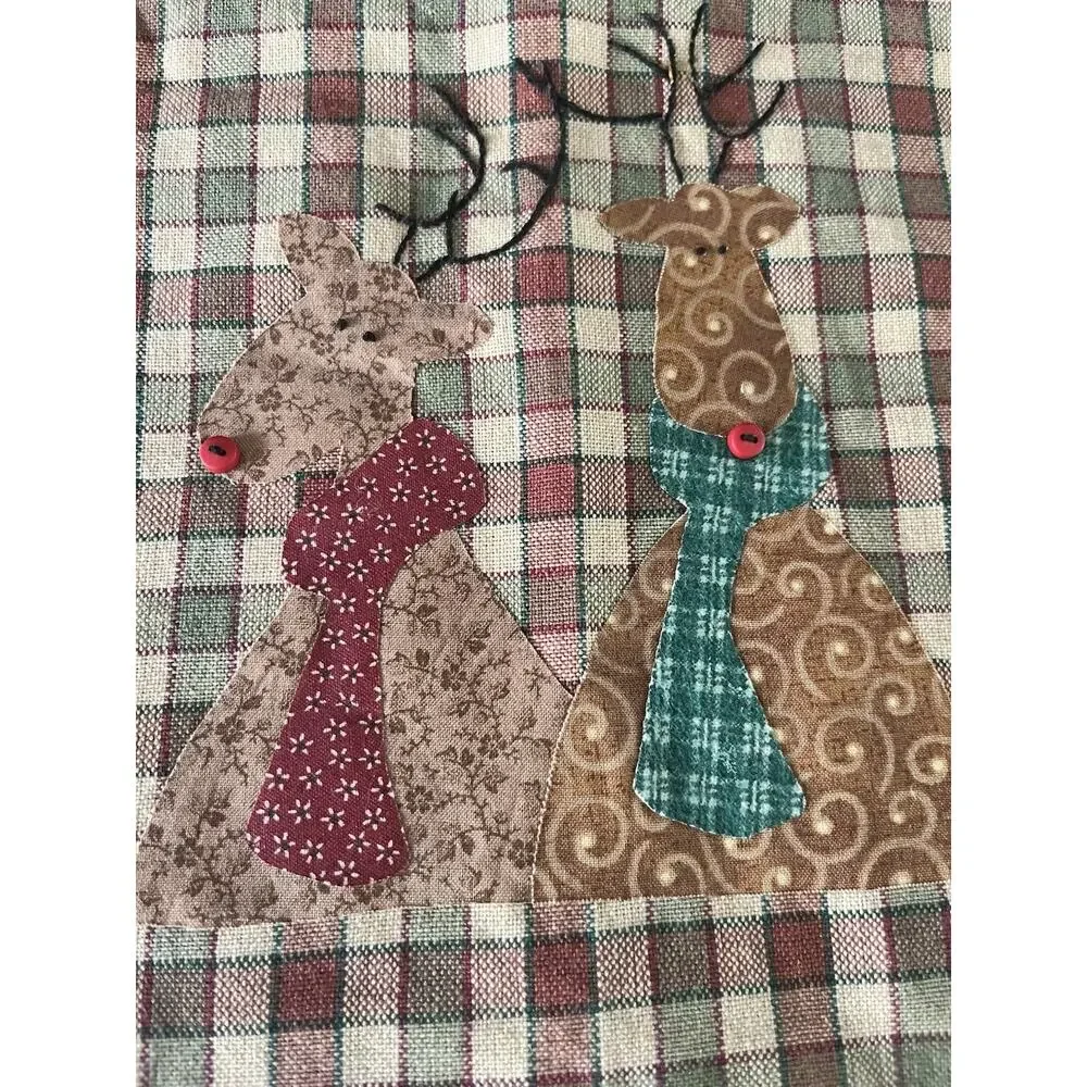 Vtg Hand Tea Towel Plaid Checkered Christmas Patchwork Handmade Reindeer